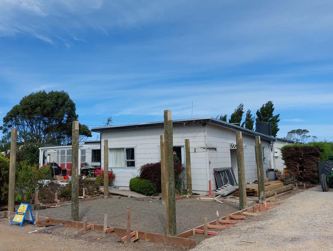 8 EC Poles checked out ready for rafters formwork and base gravel added LR