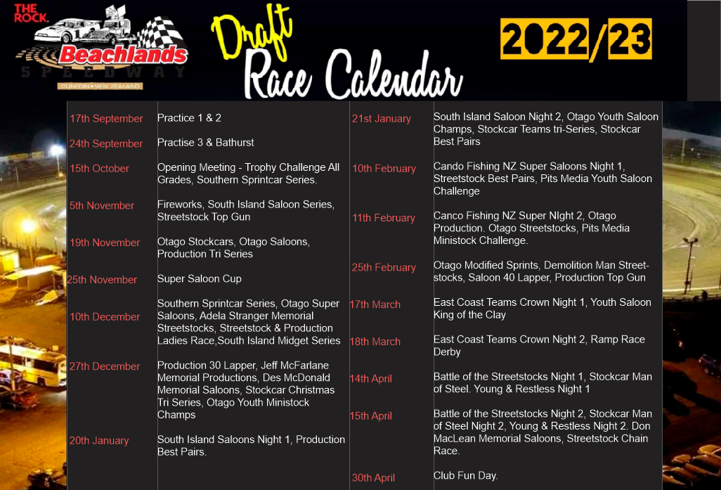 Racing Schedule redone for website