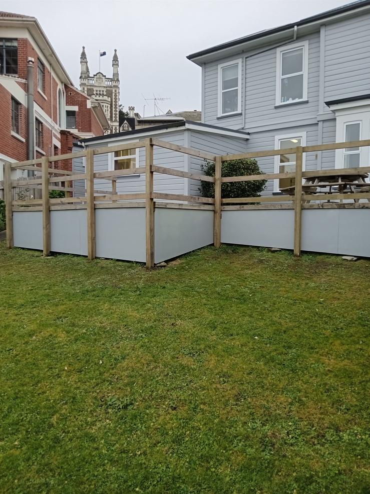 2 London St Dunedin Install 6mm James Hardie fibre cement under deck at the rear of the property close up ofthe left side JDBuilders