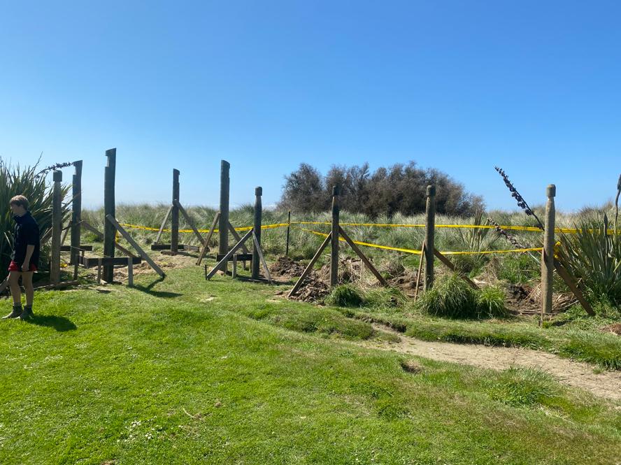 5 Moeraki DOC Moeraki Piles for new information hut and palisades with bracing whilst the concrete hardens JDBuilders