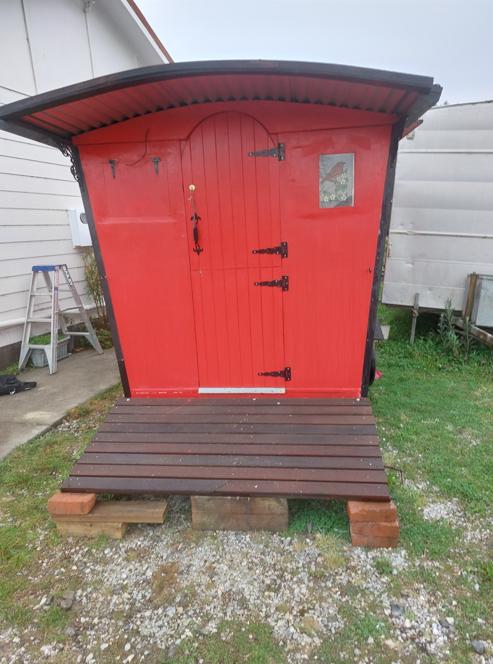 Gilligan Street Palmerston Renovation of an old horse float into a caravan, back view showing the door JDBuilders 6