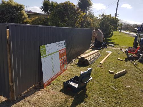 2 125 Beach Street, Waikouaiti Last of the fence out front of the property having been constructed with JD Builders Sign in the foreground SSP known as sight safety plan JDBuilders