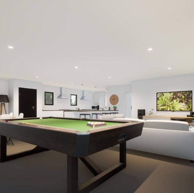 3 Seasonal Accommodation Clever Living Homes View of the lounge area with a pool table in the foreground JDBuilders