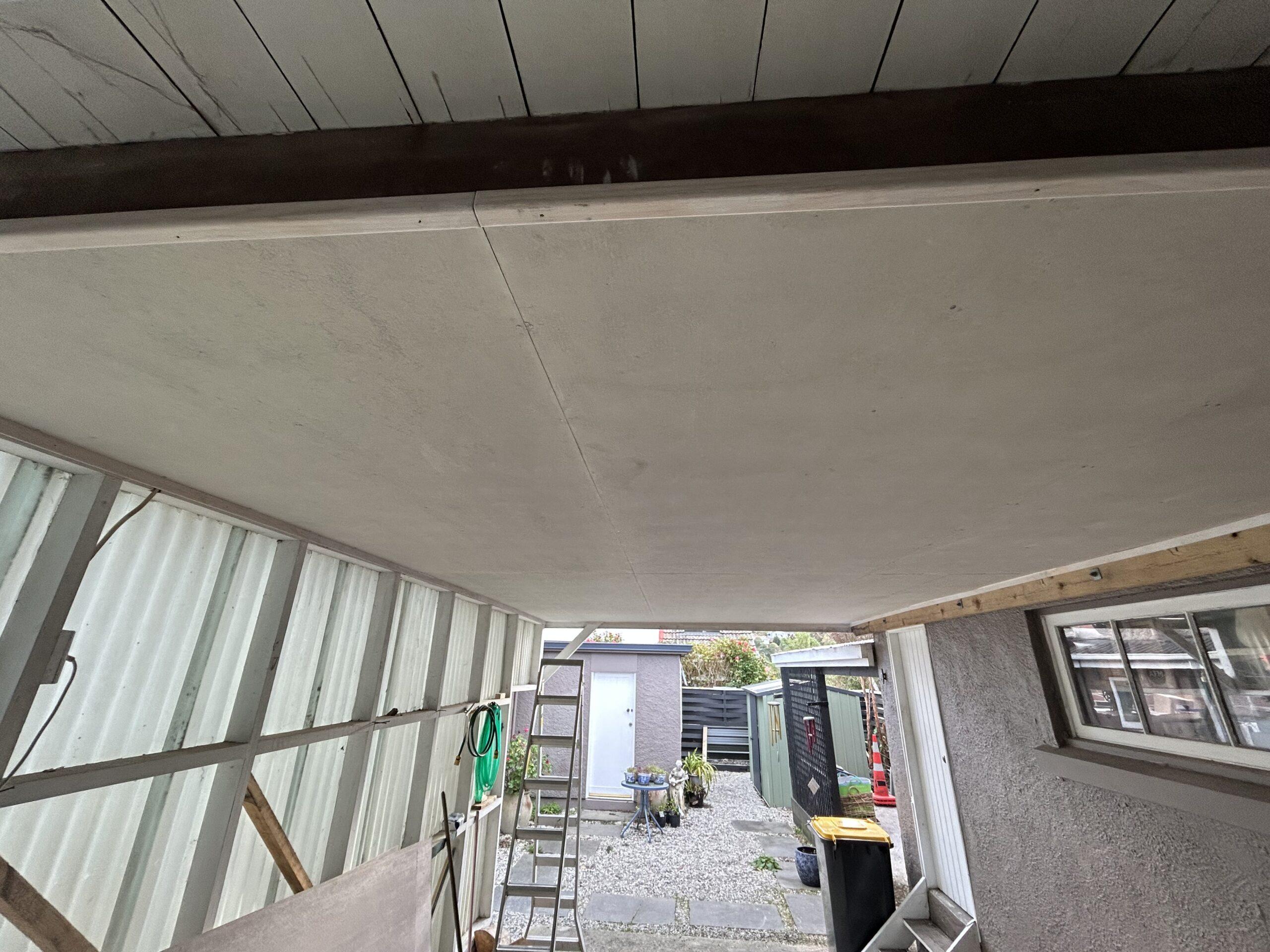 1 1 Wardlaw St Musselburgh Dunedin Carport ceiling with new 6mm HardieFlex sheets JDBuilders