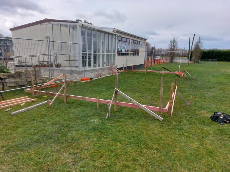 3 Totara Primary School Oamaru View of profiles and string lines looking towards car park of school JDBuilders