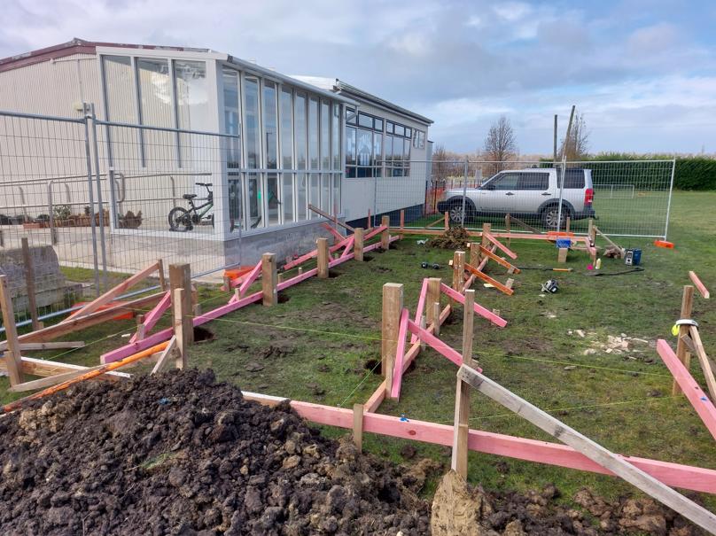 4 Totara Primary School Oamaru Piles in holes, braced and plumbed ready for concrete JDBuilders