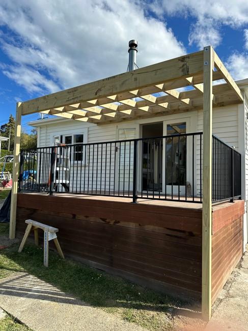 2 13 Solway Street, Oamaru Another view of the roof structure over the deck, prior to installing SolarSafe Clear roofing JDBuilders